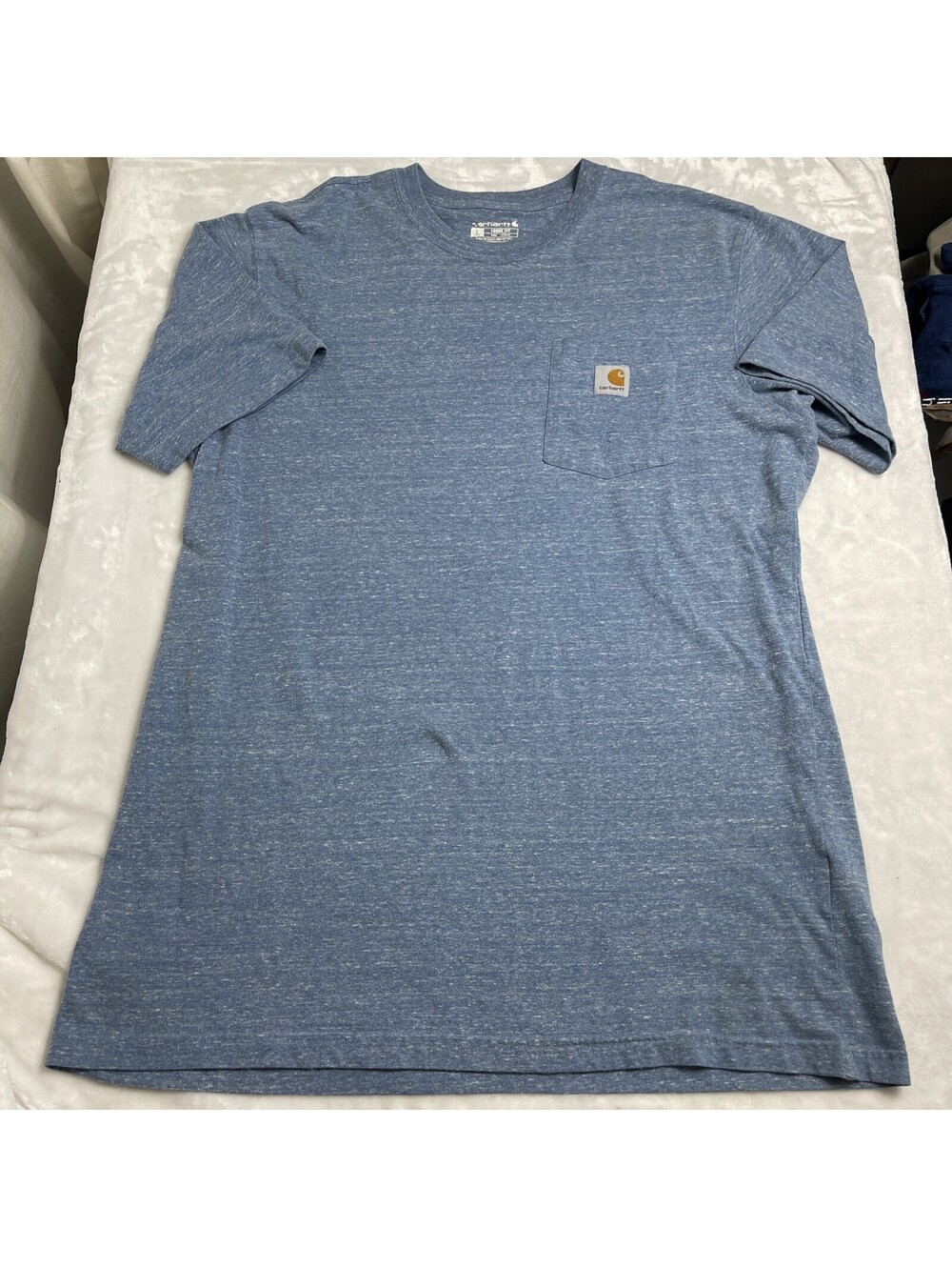 Carhartt Loose Fit Heather Blue Pocket Crewneck Tee Mens Tall Large